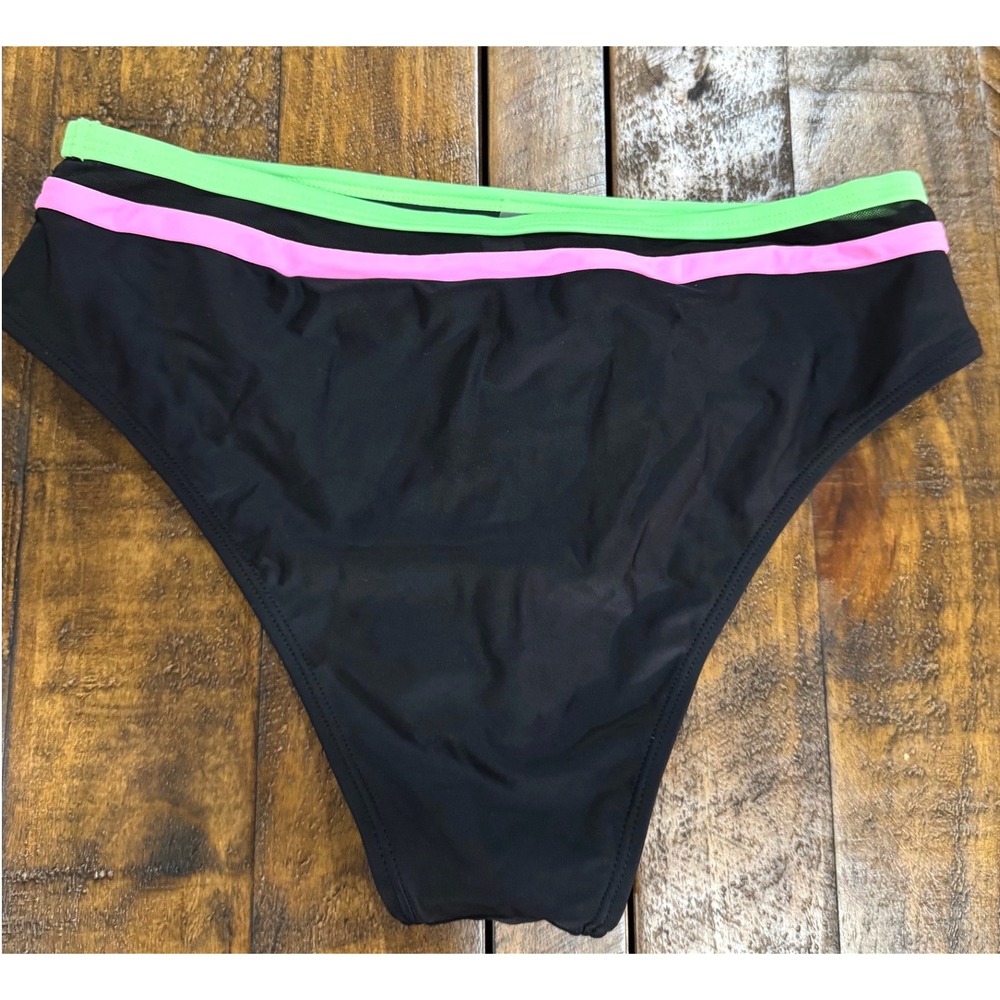 NWT Live Life On The Beach Black High Cut Neon Euro Summer Bikini Bottom Size M